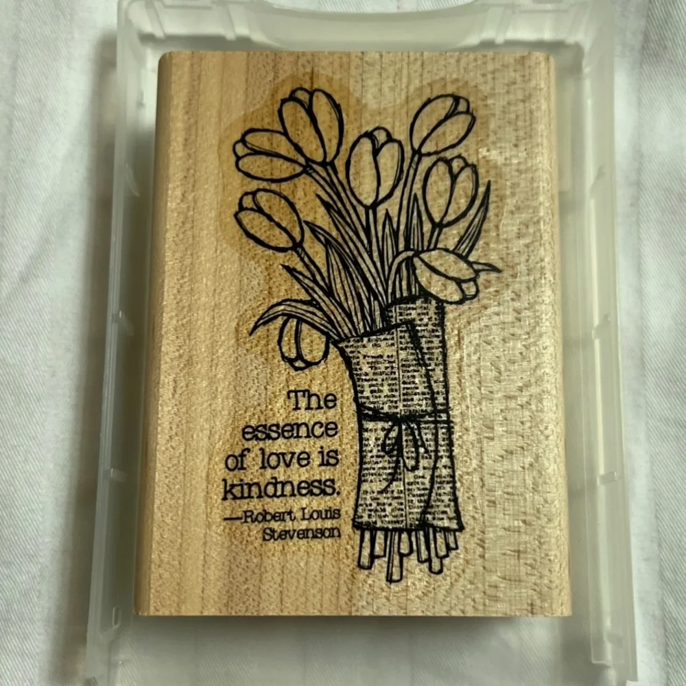 Stampin Up Love Kindness Tulip Valentine Flowers Retired Stamp Rubber Wood Mount